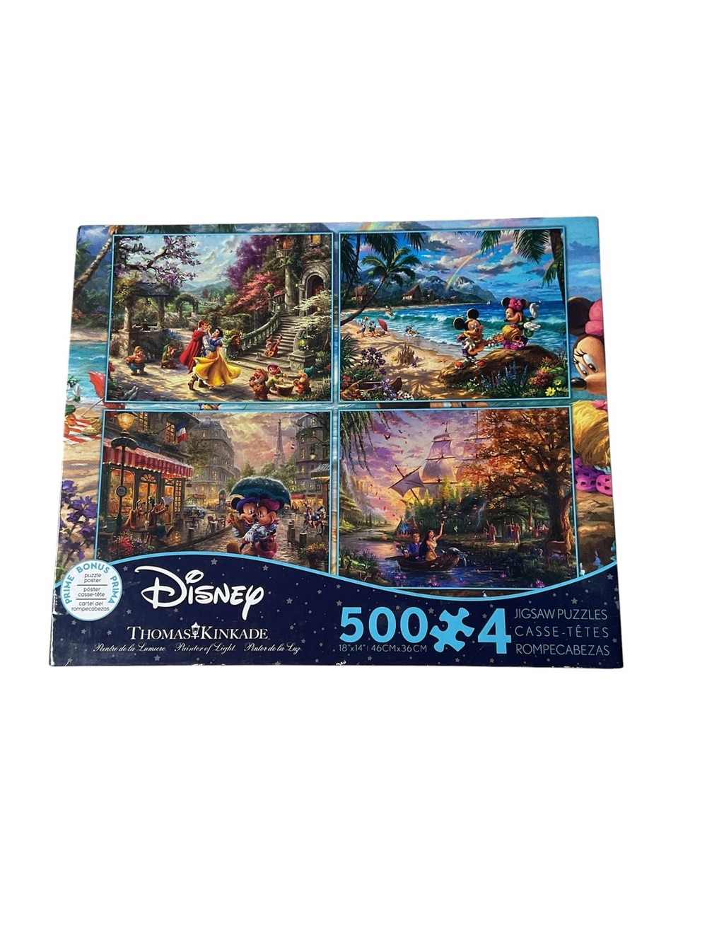 Disney Thomas Kinkade 4 Pack 500 Piece Jigsaw Puzzles Complete w/ Posters